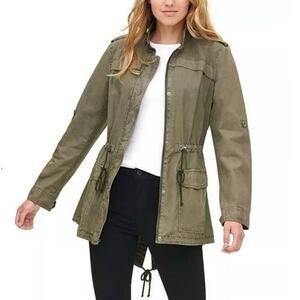 Country Romantic 1975 Army Green Utility Jacket Hooded Size M